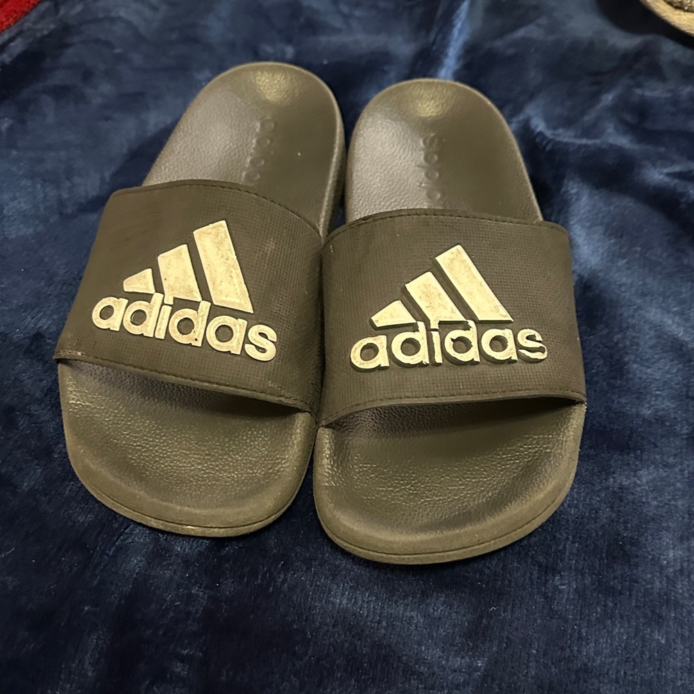 adidas Black Slides with White Logo Emblem